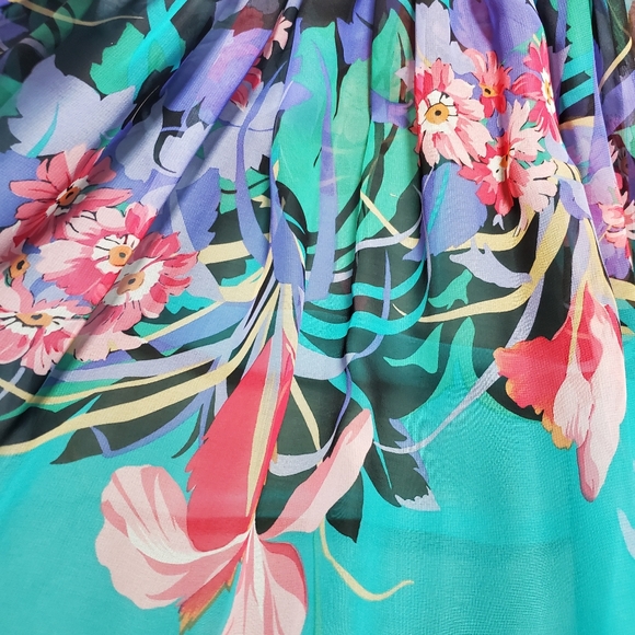 Vintage Teal Floral Longsleeve Maxi Dress - Picture 4 of 6